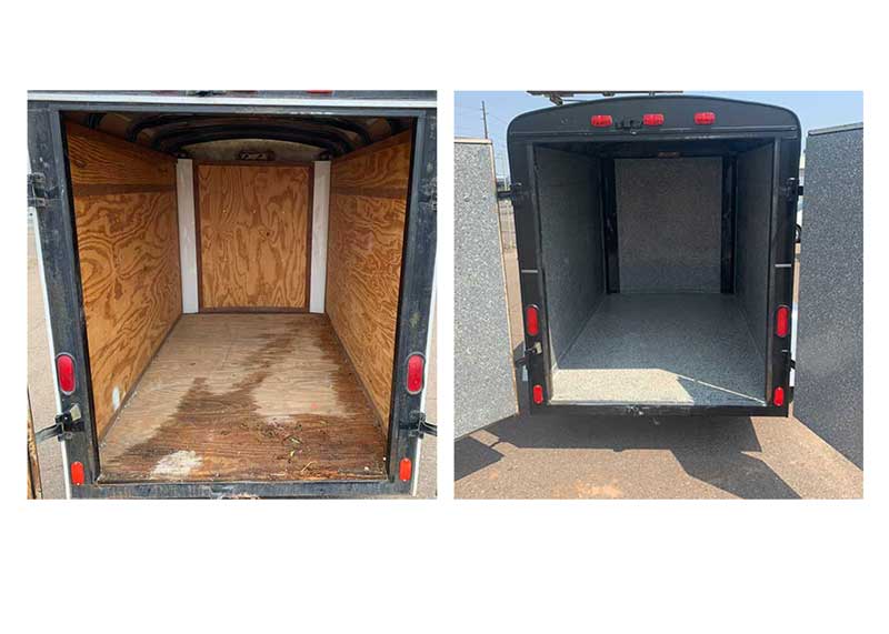 trailer before and after polyaspartic coating
